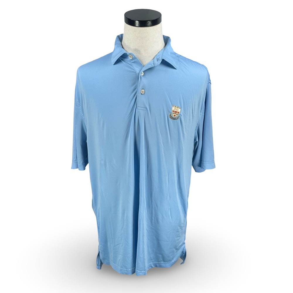Peter Millar Summer Comfort Mens Large Blue Maidstone 1891 Crest Golf Polo Shirt